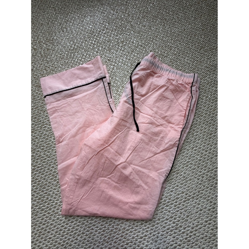 Victorias Secret Pink Pajama Pants Black Piping Cotton Lounge Bottoms preppy LG - Picture 2 of 5